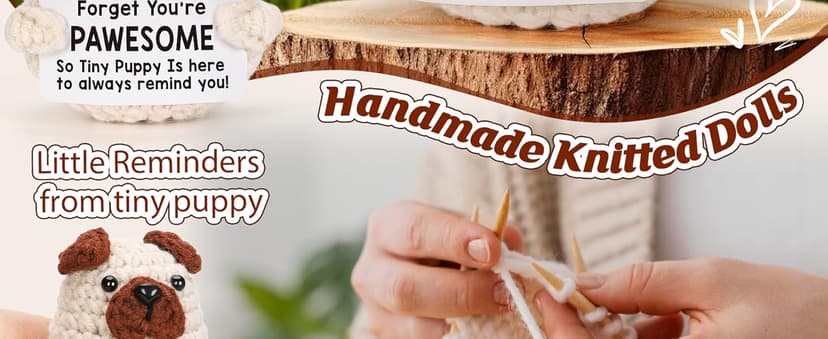 Positive Crochet Animals Puppy for Mom Women Friend Birthday, Emotional Inspirational Support Presents for Pet Lover Dog Mom Dad, Cute Handmade Tiny Pug Plush Doll