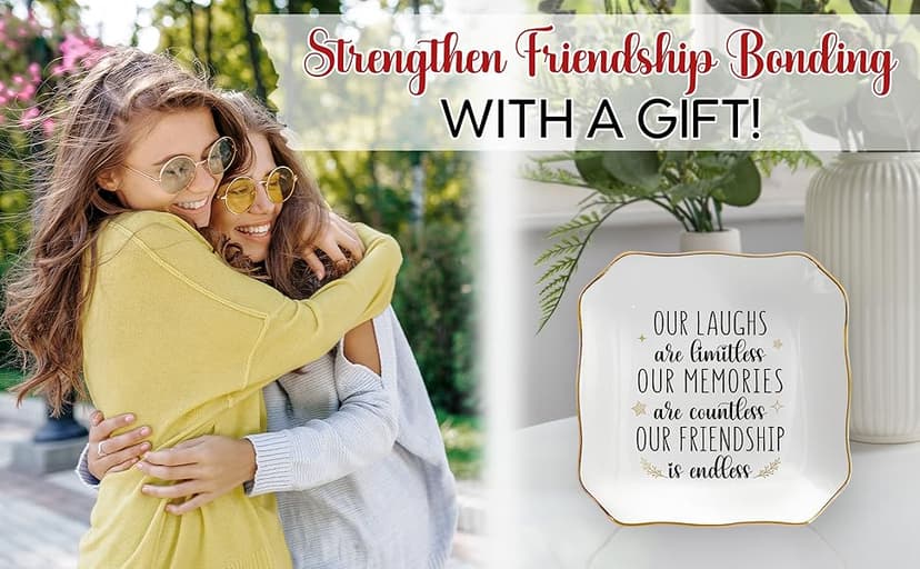 OASSIE Christmas Friendship Gifts for Women - Decorative Trinket Dish 4"x4" Ceramic Jewelry Dish Tray - Christmas Birthday Gifts for Best Friends Women Friendship Bestie BFF Sister, Friend Gift