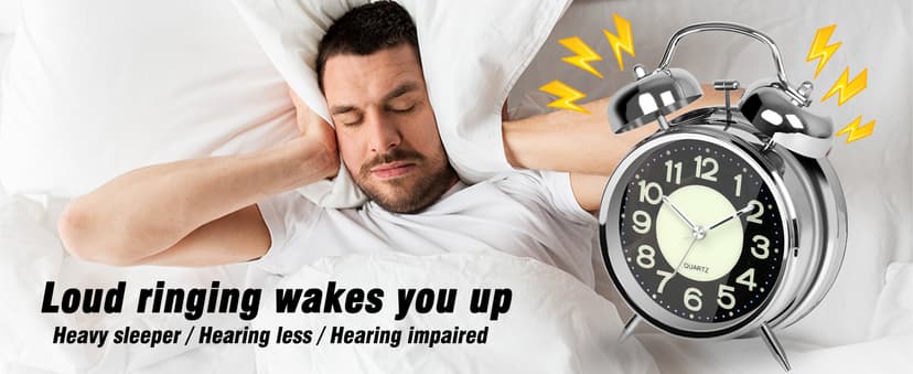 AYRELY® Super Loud Alarm Clock for Heavy Sleepers Adults,Twin Bell Retro 4 Inch Silent Non-Ticking Quartz with Backlight, Luminous dial, Alarm Clocks for Bedrooms Bedside (Silver)