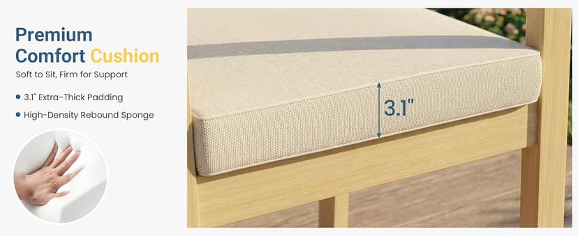 Wisteria Lane 9 Pieces Acacia Outdoor Patio Table and Chairs Set for 8, Patio Outdoor Dining Table Set with Cushion, Modern Outdoor Patio Table Set for Lawn Backyard Garden Deck, Beige