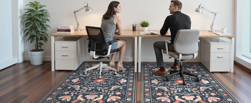 Anidaroel 48"x60" Office Chair Mat for Hardwood Floor/Tile, Black Floor Mat for Office Chairs, Anti-Slip Floral Under Desk Rug for Rolling Chairs, Bird Bug Low Pile Desk Chair Mats for Hardwood