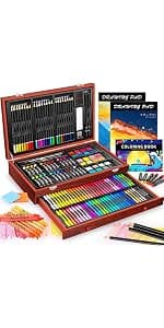 Caliart 176PCS Art Supplies Sketching Kit with 100 Sheets 3-Color Sketch Book, Graphite Colored Charcoal Watercolor & Metallic Pencils, School Supplies Gifts for Artists Adults Teens Girls Boys Kids