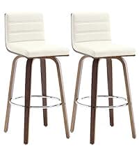 Bekrvio Swivel Counter Height Bar Stools Set of 3, Faux Leather Kitchen Stools Upholstered Barstools with Back, Walnut Wood Legs, Mid Century Island Chairs Counter Stools, 26" Seat Height, White