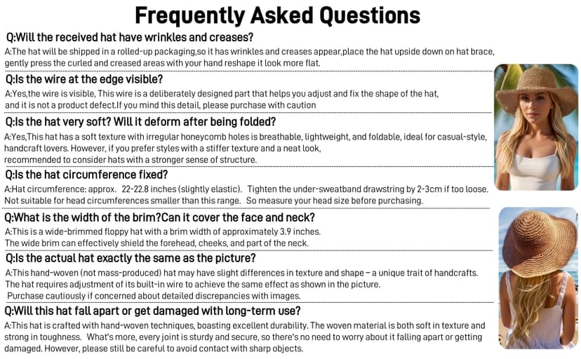 Askljeby Floppy Big Beach Straw Hats for Women Foldable Summer Wide Brim Packable Sun Hat Womens Travel Straw Fedora Hat