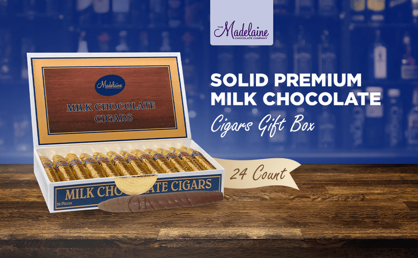 Madelaine Solid Premium Milk Chocolate Cigar Gift Box - Made with Fresh Milk, Cocoa Bean & Swiss-Formulated Chocolate - Ideal for Father's Day - 24 Count Individually Wrapped in an Elegant Hard Box