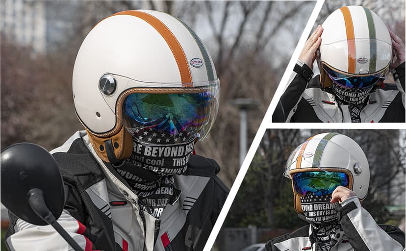 Dual Visor 3/4 Open Face Motorcycle Helmet for Men & Women, DOT Approved Unisex Retro Half Helmet,Motorbike Casco for Moped Cruiser Bobber and Chopper