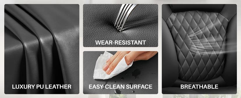 BestEra Leather Office Chair, Ergonomic Executive Desk Chair with Adjustable Armrests, 360° Swivel, High Back & Lumbar Support for Home Office (Black)