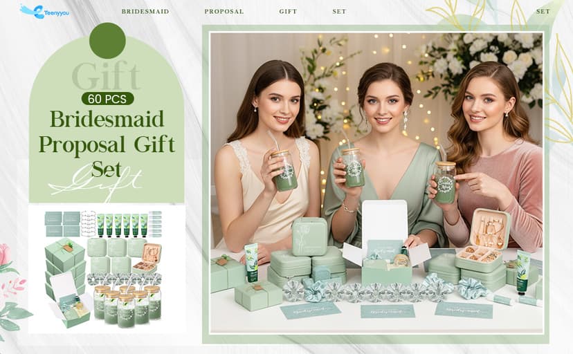 Set of 6, includes jewelry boxes, glass cups, scrunchies, knot bracelets, hand cream, lip balm and proposal cards Teenyyou 60 Pcs Bridesmaid Proposal Gift Box Set for Wedding Party,White B0FBWY1R2J
