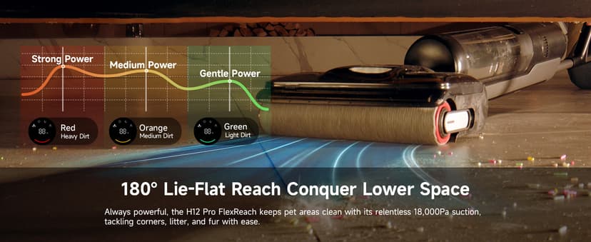 DREAME H12 Pro FlexReach Wet Dry Vacuum Cleaner, 0 Tangle Cordless Vacuum Mop All-in-One for Hard Floors, 180° Lie-Flat Floor Cleaner Machine with 194°F Hot Self-Cleaning, 50Mins Runtime