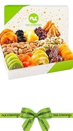 in White Gold Box Food Arrangement, Healthy Snack Care Package, Kosher NUT CRAVINGS - Dried Fruit & Mixed Nuts Gift Basket (12 Assortments) B07K8RCCB9