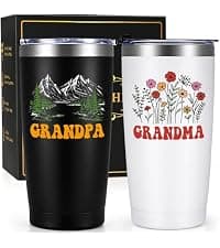 Qtencas Grandma and Grandpa Gifts, Grandparents Christmas Gifts, Grandpa and Grandma insulated Travel Tumbler Set, Gift for Grandparents on Christmas Birthday Anniversary, 20 Oz Black & White