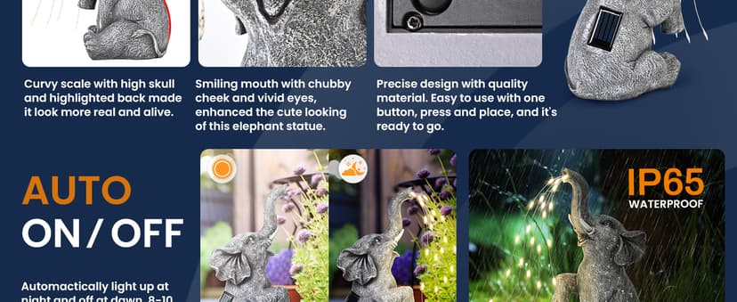 GIGALUMI Solar Garden Decor Watering Elephant Statues Outdoor, Birthday Gifts for Women Mom Grandma Senior Elder, Elephant Ornament for Balcony, Garden, Patio, Yard, Lawn (Constant Lights Only)