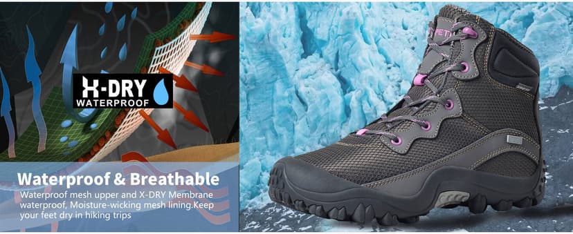 XPETI Women's Dimo Mid Waterproof Outdoor Hiking Boot Non Slip