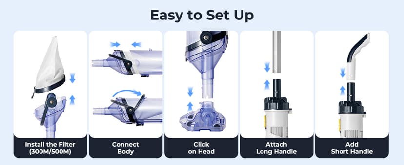 Pool Vacuum for Above Ground Pool, JESIMAIK 18.5 GPM Powerful Suction Handheld Pool Vacuum, 60min Runtime,Telescopic Pole Cordless Pool Vacuum for Above/Inground Pool, Spas, Hot Tubs Cleaning