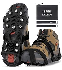 Sfee Ice Cleats for Boots Shoes, Snow Grips Cleats for Ice and Snow Anti-Slip Rubber Traction Cleats for Walking on Snow and Ice 10 Steel Studs Crampons for Hiking, Walking, Climbing, Jogging