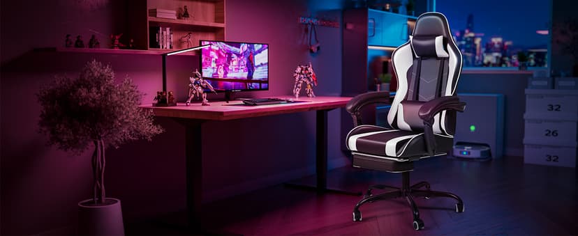 Homall Gaming Chair, Video Game Chair with Footrest and Massage Lumbar Support, Ergonomic Computer Chair Height Adjustable with Swivel Seat and Headrest (White)