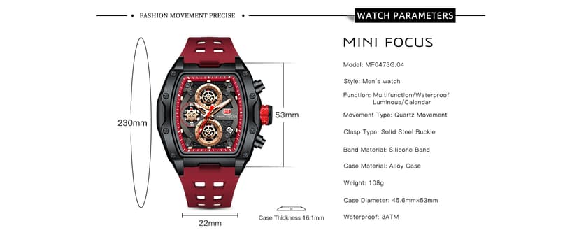 MF MINI FOCUS Men Watches Unique Casual Wrist Watches (Chronograph/Waterproof/Luminous/Calendar) Silicon Band Fashion Watches for Men