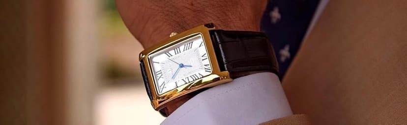 Peugeot Men’s Vintage Tank Shape 14K Gold Plated Wrist Watch with Roman Numeral Dial