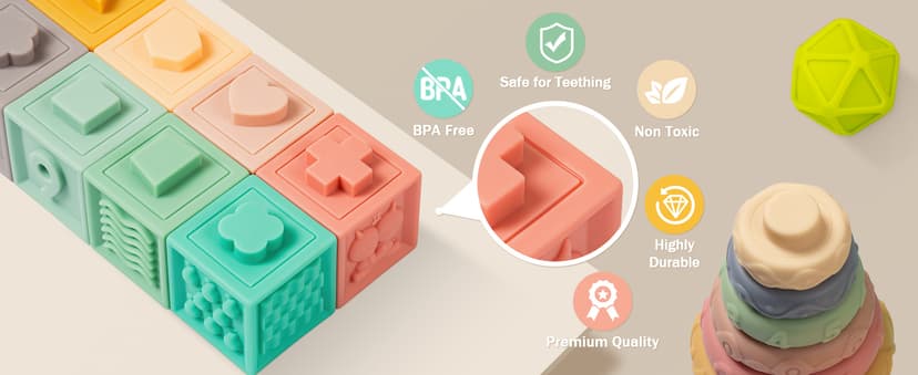 Jyusmile Baby Toys 6-12 Months, Montessori Toy for Babies 6-12 Months, Incl Stacking Building Blocks & Soft Infant Teething Toys & Sensory Balls for Toddlers 0-3-6-9-12 Month B0B2P5GK1Y