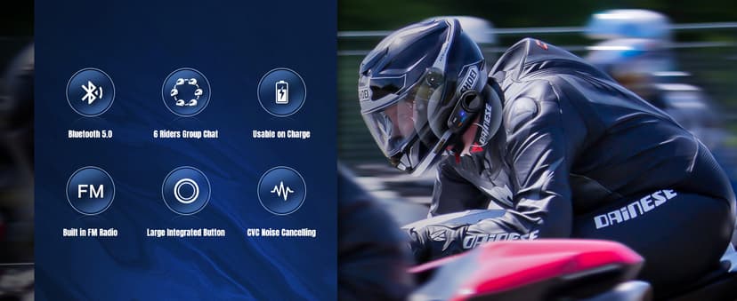 Fodsports FX6 Motorcycle Bluetooth Headset, 6 Riders Group Motorcycle Intercom Bluetooth, 1000M Motorbike Helmet Communication Systems/Voice Command/Universal Pairing/FM Radio(2 Pack)