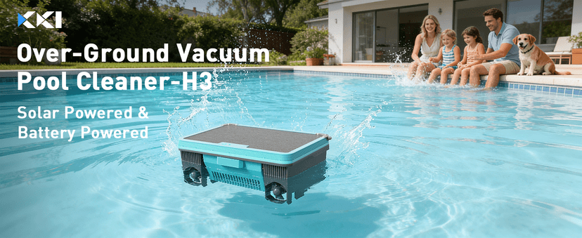 KKI Solar Robotic Pool Skimmer, Cordless Pool Cleaner Vacuum with App & Remote Control,for Inground & Above Ground Pools,Self-Parking