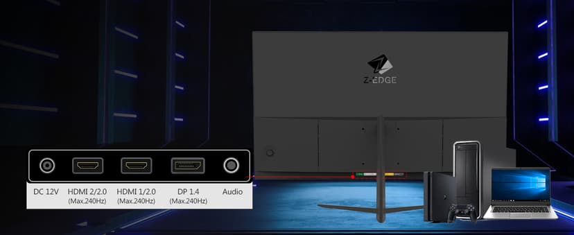 Z-Edge 24.5 inch 240Hz 165Hz 144Hz Gaming Monitor, FHD 1080p, MPRT 1ms, VA Monitor Gaming, 350nits, 16.7M Colors, 5000:1 Contrast, UG25I Frameless Bezel, DP x1, HDMI x2