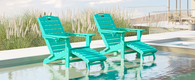 Ciokea Folding Adirondack Chair with Retractable Ottoman Fire Pit Patio Chair with Pull Out Foot Rest Weather Resistant Lawn Outdoor Lounge Chair with 2 Cup Holder (Grey)