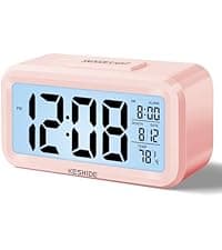 KESHIDE Digital Alarm Clock Battery Operated with Indoor Temperature, Desk Small Clock,Snooze Model,12/24H Display for Bedrooms Heavy Sleepers Kids Travel Bathroom (Black)