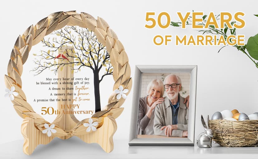 50th Anniversary Wedding Unique Gifts Ideas Crystal Plate with Gold Leaf Wreath - 50th Anniversary Wedding Gifts for Parents Couple - Cardinal Style