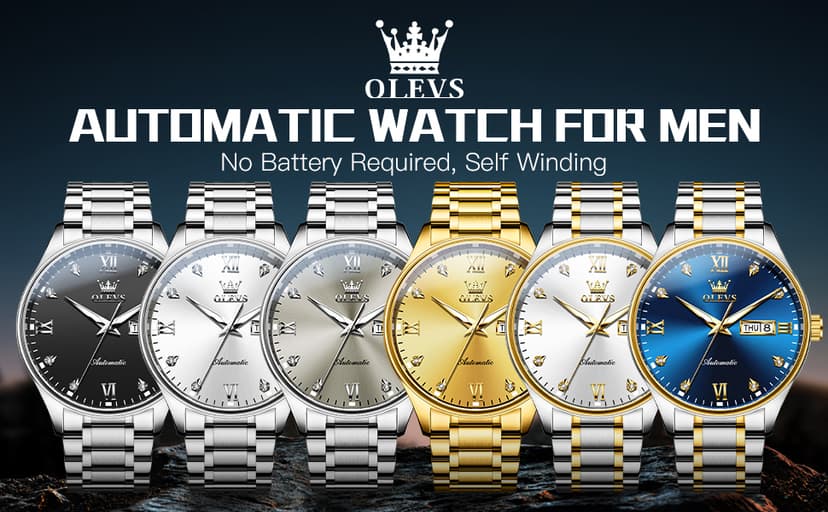 OLEVS Automatic Watches for Men Self Winding Mechanical Wristwatch Luxury Business Dress Stainless Steel Luminous Waterproof Calendar Mens Watch