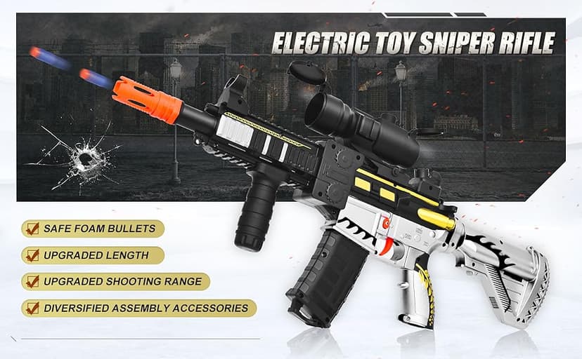 Realistic Toy Foam Blaster Gun - Electric Sniper Rifle with Scope 120 Soft Bullets 3 Magazines, Automatic Dart Gun for Boy Ages 8-12 Years Old, Indoor Outdoor Gifts for Adult Kid Christmas Birthday
