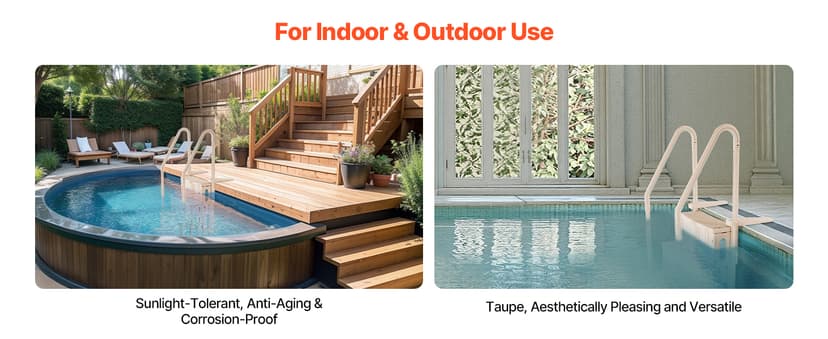 VEVOR Swimming Pool Ladder, 4-Step Double Handrails Stairs with Non-Slip Heavy Duty Steps, Max Load Capacity 400 lbs, for 48-54 in Inground & Above-Ground Pools of Any Decking Surface, Taupe