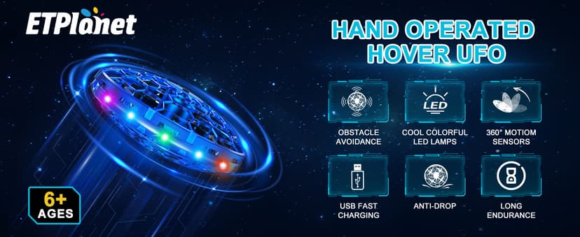Hand Operated Flying Toy Drone for Kids, 360° Hands Free Motion Sensors Mini Drone with Cool LED Lights, Easy Indoor Small UFO Toy Flying Ball Drone for 6 7 8 9 10+ Year Old Boys and Girls (Blue)
