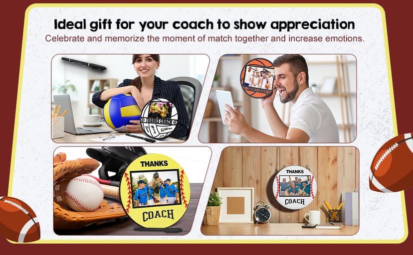 Ball Signable Picture Frame with Pen Thanks Coach Gift from Team, Senior Night Gift, Coaches Appreciation Basketball Home Plate Plaque (Orange,Basketball,Round)