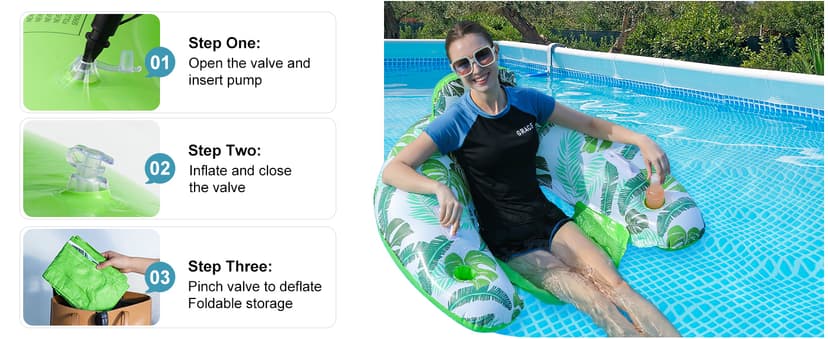 2 Pack Inflatable Pool Float Chair, Floating Pool Chair Adults Pool Lounger Float with Cup Holder & Handles Water Floats for Adults Lake Chair Floats for Swimming Pool River Beach Party