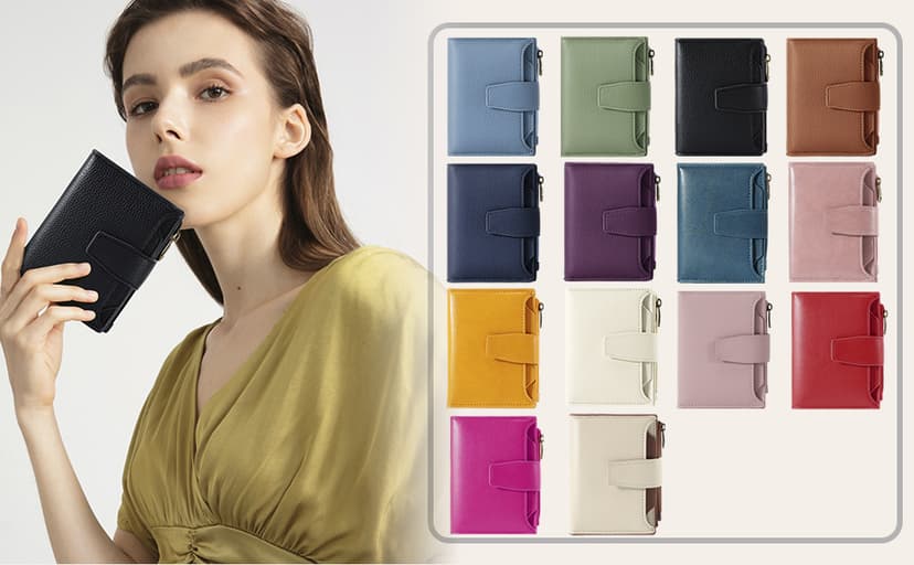 Airkit Small Wallet Women RFID Blocking Soft Leather Bifold Compact Card Holder Wallet for Women with Zipper Coin Pocket 4 ID Window