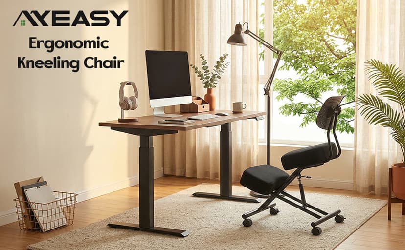 Kneeling Chairs with Backrest Linen Ergonomic Home Office Chair Adjustable Height Seat Rolling Wheels Comfort Thick Cushion Work Stool Improve Posture Chair