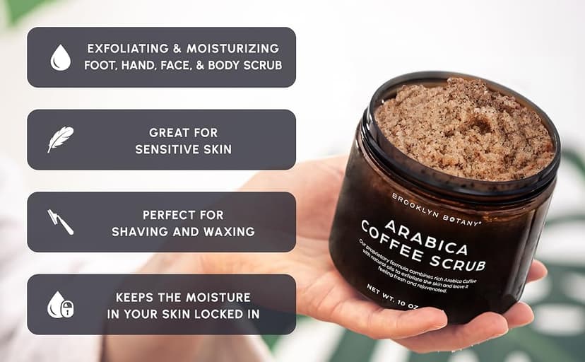 Moisturizing & Exfoliating Face, Foot & Hand Scrub, Natural Softening Formula for Smoother, Softer & More Even Complexion Brooklyn Botany Arabica Coffee Body Scrub - 10 oz B07GQ4W15V
