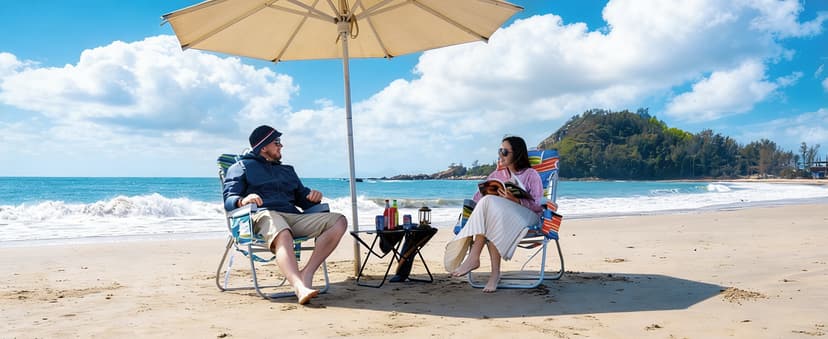 Romswi Tall Beach Chair Extra Wide for Adults, 17" High Seat Backpack Beach Chair with Cooler Bag, Cup & Phone Holder, 5-Position High Back Reclining Chair with Towel Bar & Zipper Pocket, Blue Stripes