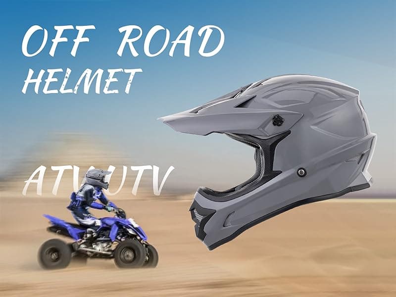 OUMURS Adult ATV Dirt Bike Helmet with Goggles Gloves & Mask Adjustable Sun Visor Motorcycle Adult Helmet Off-Road Motocross Downhill Moped MX for Unisex-Adult-Gray, L