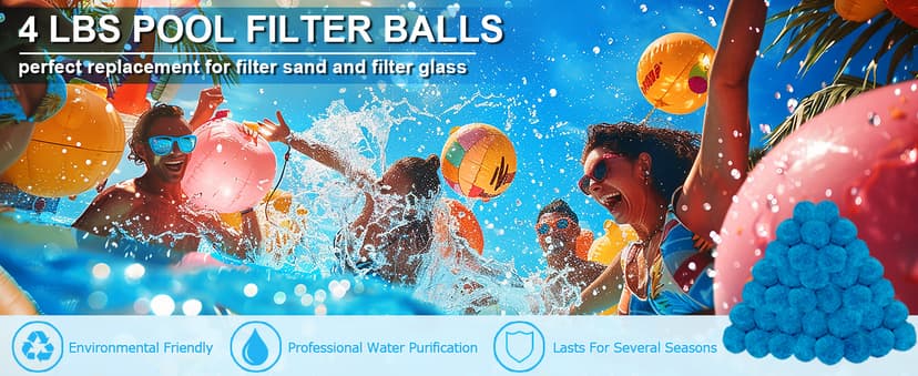 WLLEYAY 4 lbs Pool Filter Balls, New Upgrade Efficient Swimming Pool Filter Sand Alternative, Reusable Eco-Friendly Blue Filter Media Balls, Replace 150 lbs Filter Sand, Lasts for Several Seasons