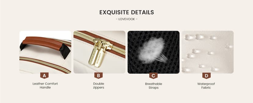 LOVEVOOK Laptop Backpack for Women with Pouch Pocket for Large Capacity Cup,15.6 Inch Laptop Computer Bag Travel Backpack Purse,Waterproof Work Business Backpack College Teacher Bags,Beige-Black-Brown