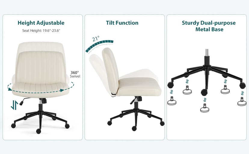 OLIXIS Criss Cross Chair with Wheels Wide Cross Legged Office Desk Vanity Chair Comfy Fabric Armless Adjustable Swivel for Home Computer Task PU Beige