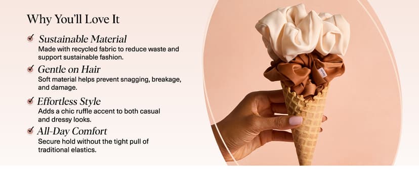 Kitsch Recycled Satin Oversized Scrunchies – Large Hair Scrunchies for Women, Eco-Friendly Hair Ties & Ponytail Holders | Ideal Gifts for Women - Camel & Cream, 2pc Set