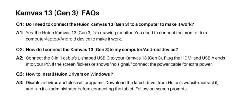 HUION Kamvas 13 (Gen 3) Drawing Tablet with Screen,13.3" Full-Laminated Art Tablet with Anti-Sparkle Canvas Glass 2.0, 99% sRGB, PenTech 4.0, 16384 Pen Pressure, Dual Dial for PC, Mac, Android, Black