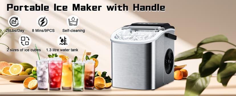 Commercial Nugget Ice Maker 80Lbs/24H with 20Lbs Storage, Stainless Steel Pellet Ice Machine, Ready in 10-15 Mins, Self-Cleaning for Office & Home Restaurants Bars