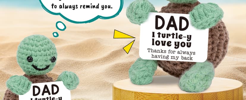 Mini Funny Turtle Dad Gifts from Daughter Son Wife, Birthday Gifts for Dad Father Daddy Presents, I Love You Small Cute Stuff Things, Handmade Emotional Positive Crochet Turtle