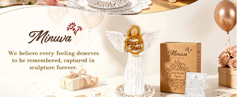 Hand-Painted Resin Angel Figurine with Rose Base, Milestone Birthday Gift for Mom Grandma Wife Sister 50th Birthday Gifts for Women - Replaceable 60th, 70th, 80th Age Plates B0H8CG1828