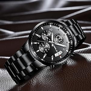 CRRJU Men's Fashion Stainless Steel Watches Date Waterproof Chronograph Wristwatches,Stainsteel Steel Band Waterproof Watch