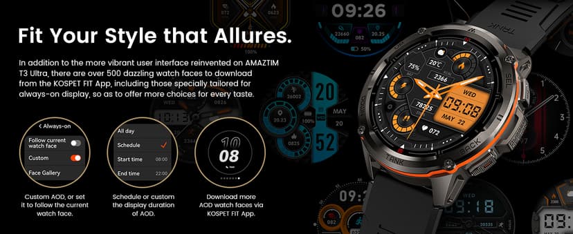 AMAZTIM GPS Smart Watch for Men, 6 Satellite Positioning, Compass, Stainless Steel Body, 50M Waterproof, 470mAh Extra-Large Battery, Answer/Make Call, 1.43" AMOLED Screen, Compatible for Android iOS